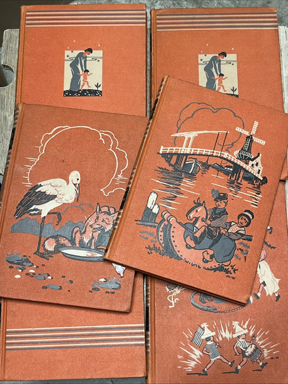 Vintage 1947 Childcraft Book Lot of 6 Set Orange, Volumes 4/5/6/7/8/12