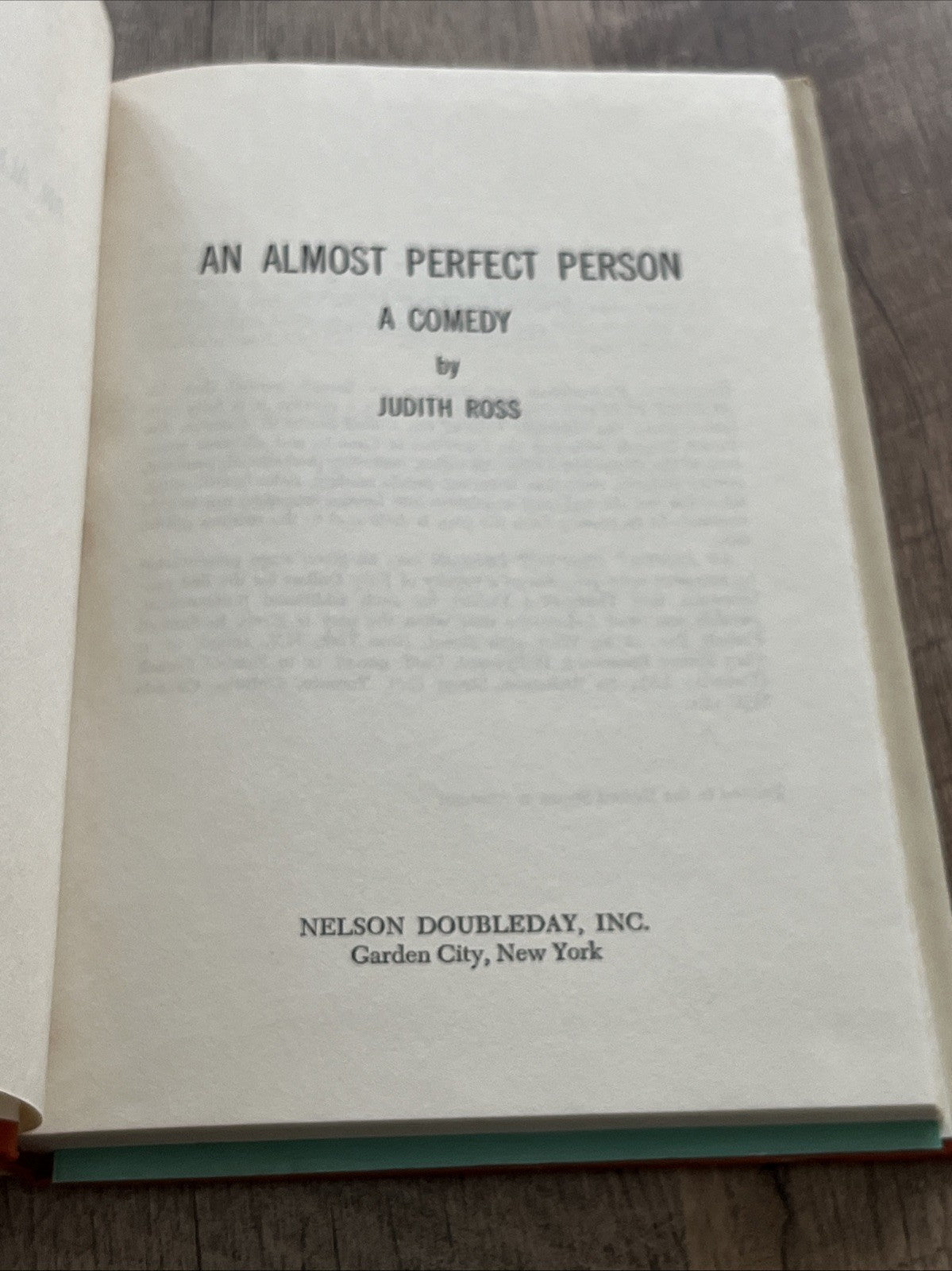 Judith Ross AN ALMOST PERFECT PERSON  Book Club Edition