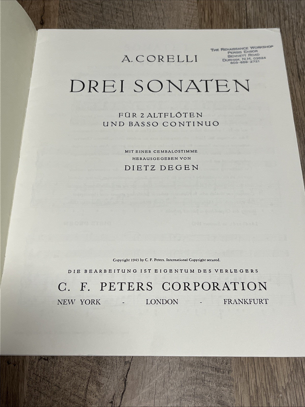 EDITION PETERS CORELLI Sonaten für 2 Blockflöten und Cembalo (klavier) For..