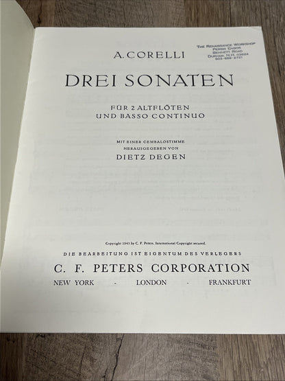 EDITION PETERS CORELLI Sonaten für 2 Blockflöten und Cembalo (klavier) For..