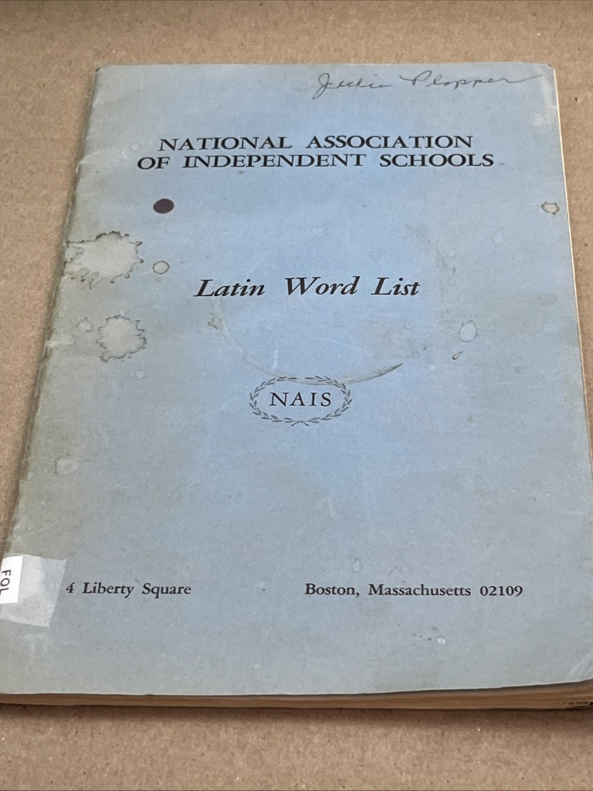Rare: Latin Word List by National Assoc Independent Schools 1965 PB Boston MA