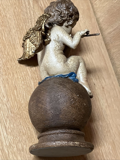 Figure Angel with Flute on Ball made of Artificial Resin (9 x 22 cm)