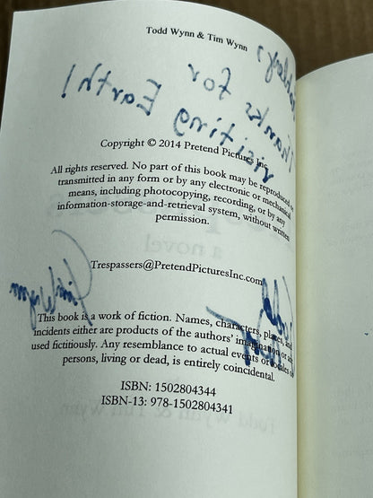 TRESPASSERS 1st Edition Todd Wynn & Tim Wynn  SIGNED COPY A Novel 2014