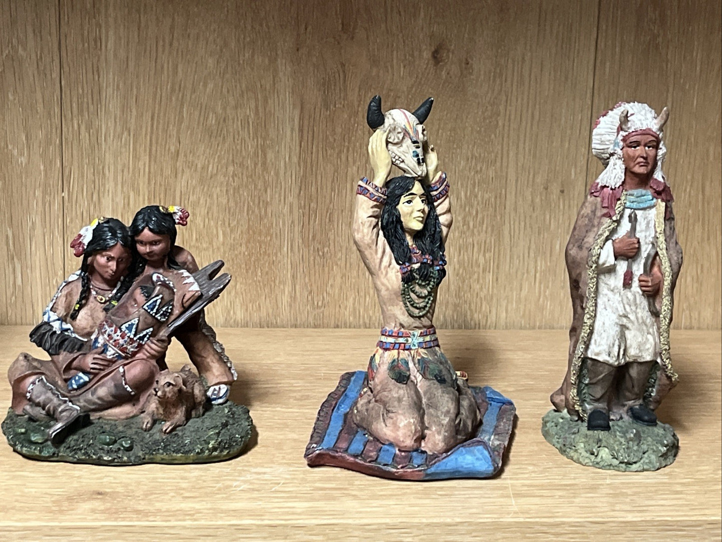 Native American India Family Figurine Details Decoration,hand paint 3 In Lot