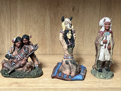 Native American India Family Figurine Details Decoration,hand paint 3 In Lot
