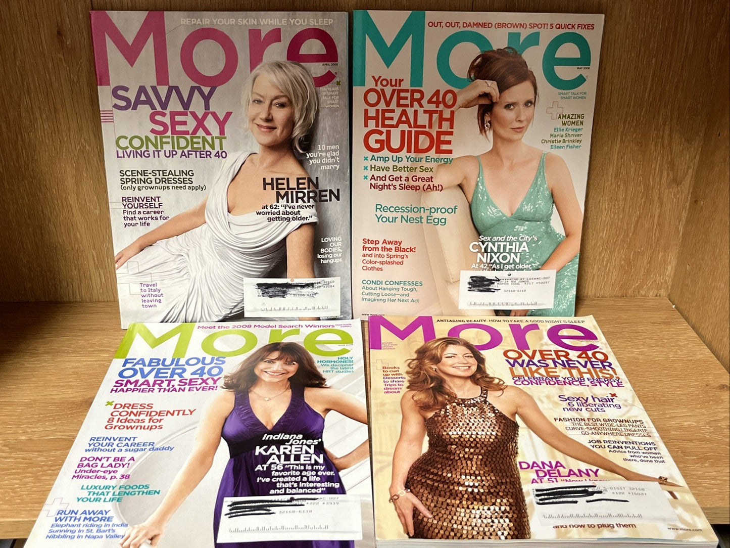 4 Pc MORE MAGAZINE, HELEN MIRREN, CYNTHIA NIXON, DANA DELANY, KAREN ALLEN 2008