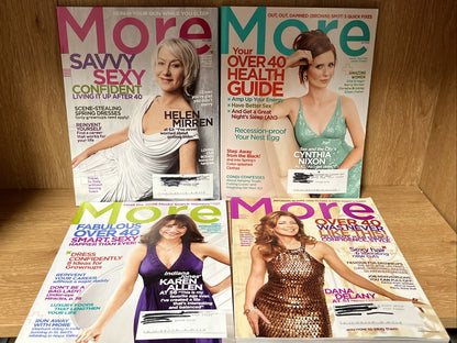 4 Pc MORE MAGAZINE, HELEN MIRREN, CYNTHIA NIXON, DANA DELANY, KAREN ALLEN 2008