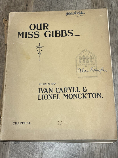 OUR MISS GIBBS BY CRYPTOS 1909 SHEET MUSIC IVAN CARYLL LIONEL MONCKTON 1909