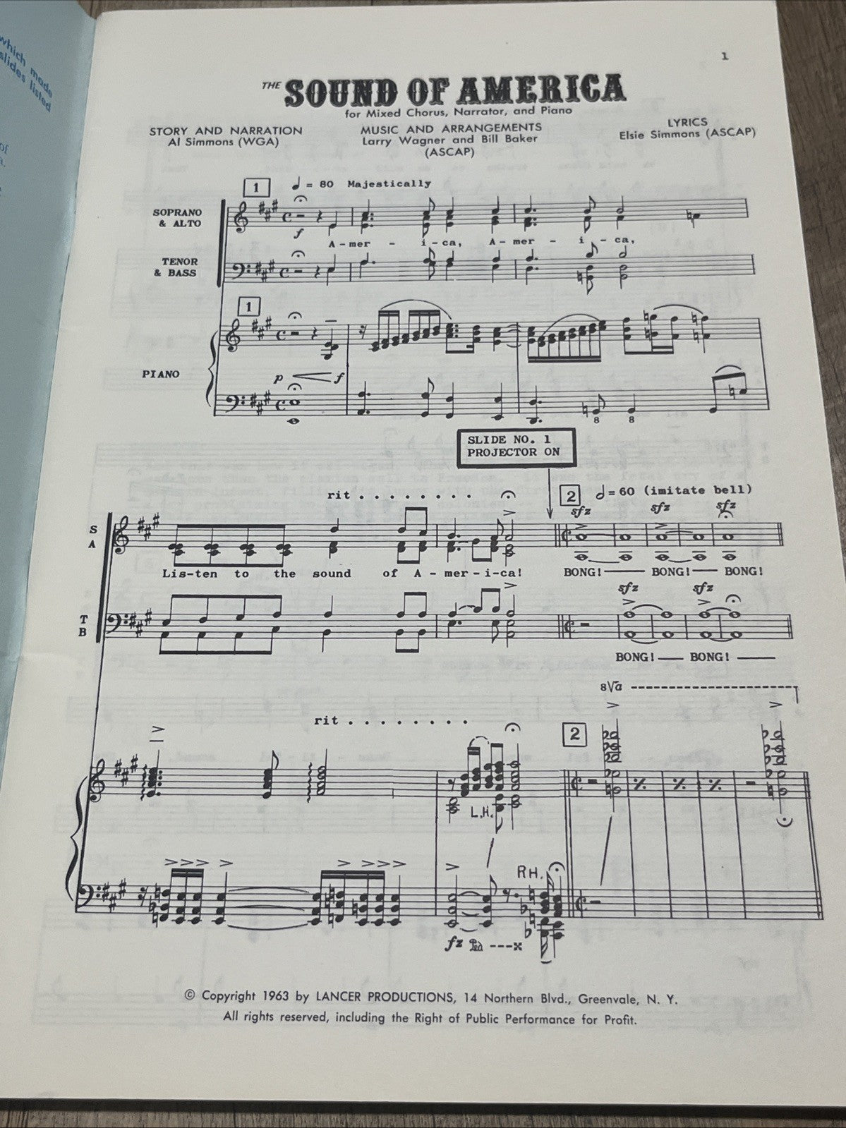 The Sound of America For Mixed Chorus, Narrator, And Piano 1963 Larry Wagner ..