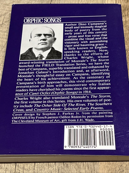 Dino Campana Orphic Songs Translated By Charles Wright Field Translated Series 9
