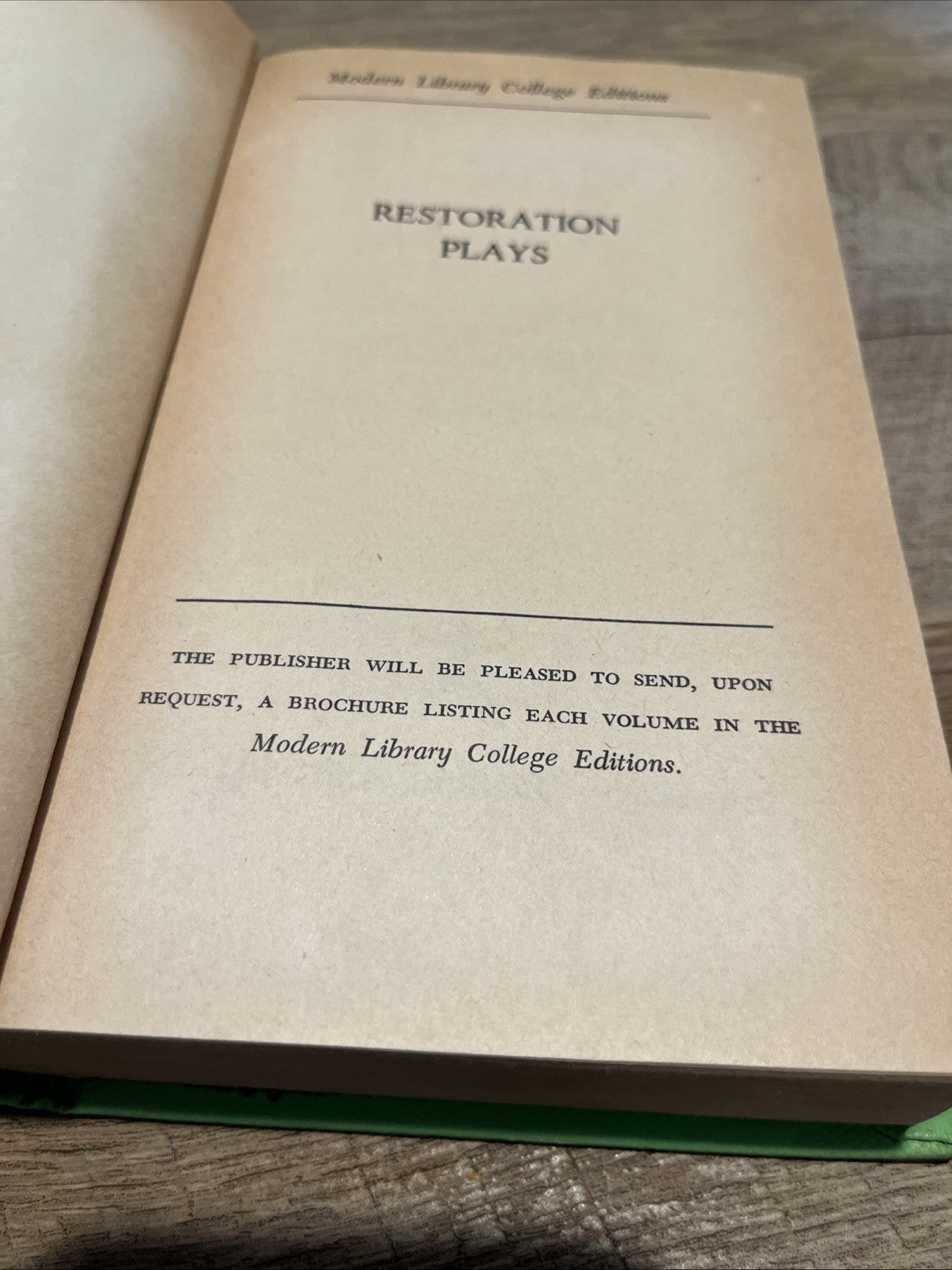 Restoration Plays Vintage 1953 (Modern Library edition) Random House, Inc. USA