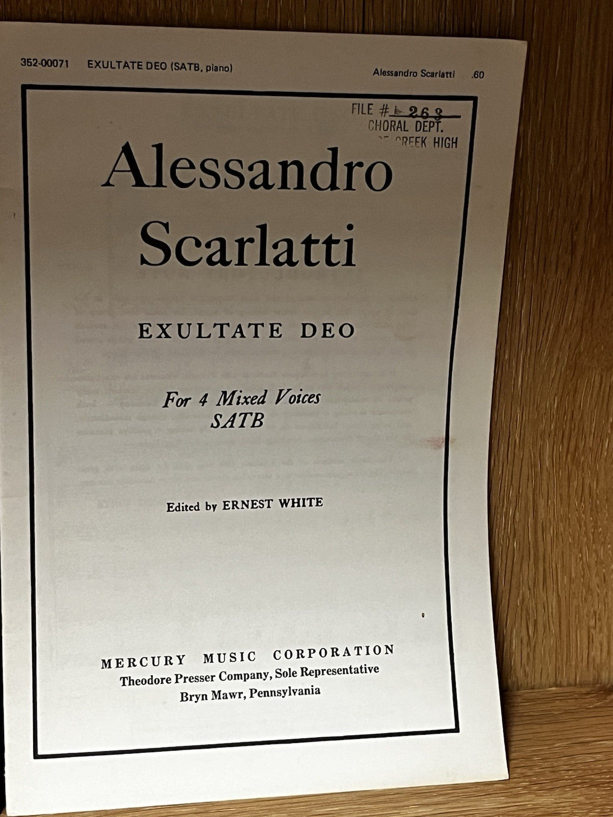 Vintage Scarlatti Exultate Deo & Three Latin Motets SATB Chorus A Cappella