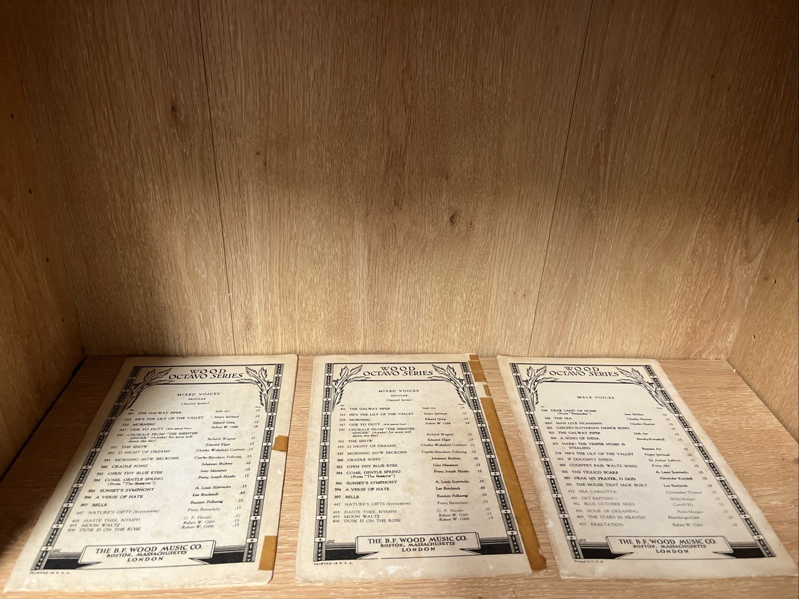 3pc Wood Octavo Series Christmas Carols Music Sheet No 7059-9, 7490-6, 1932/1941