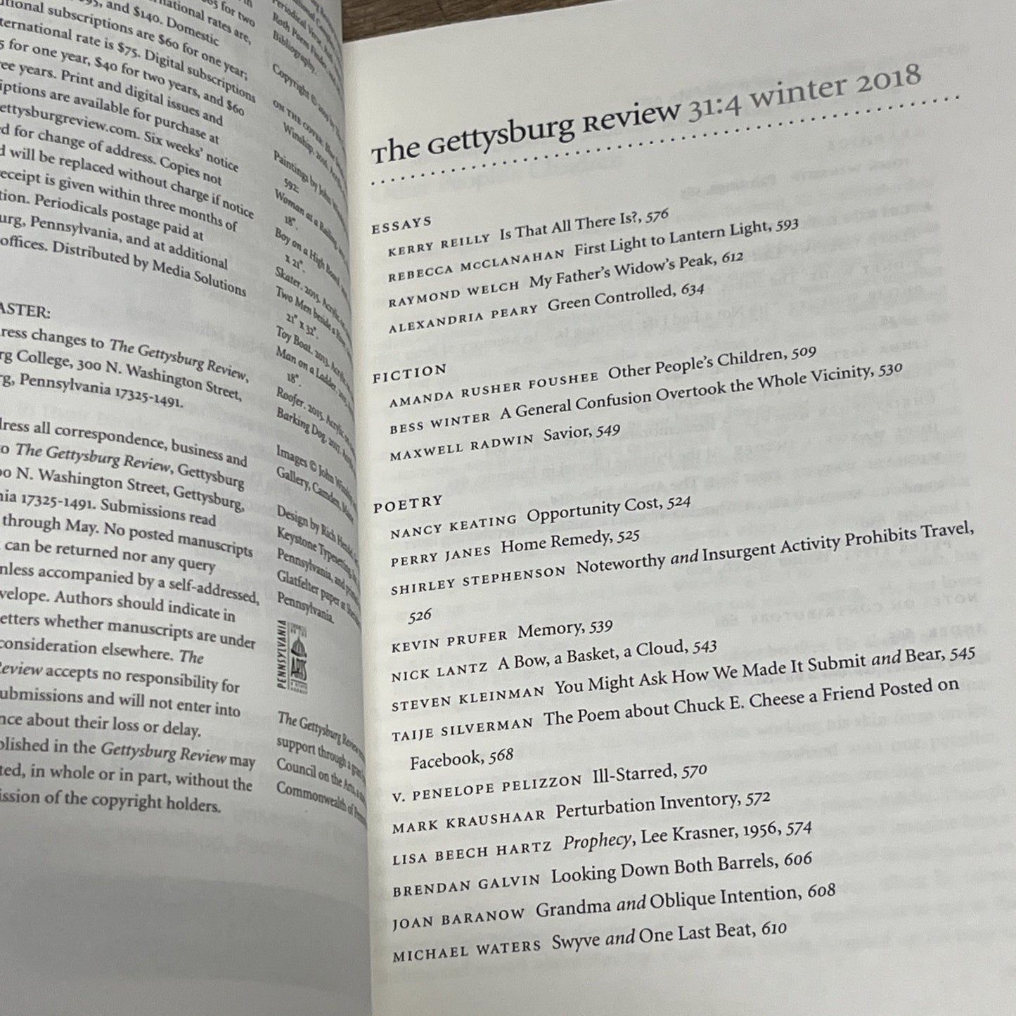 The Gettysburg Review Winter 2018 Book