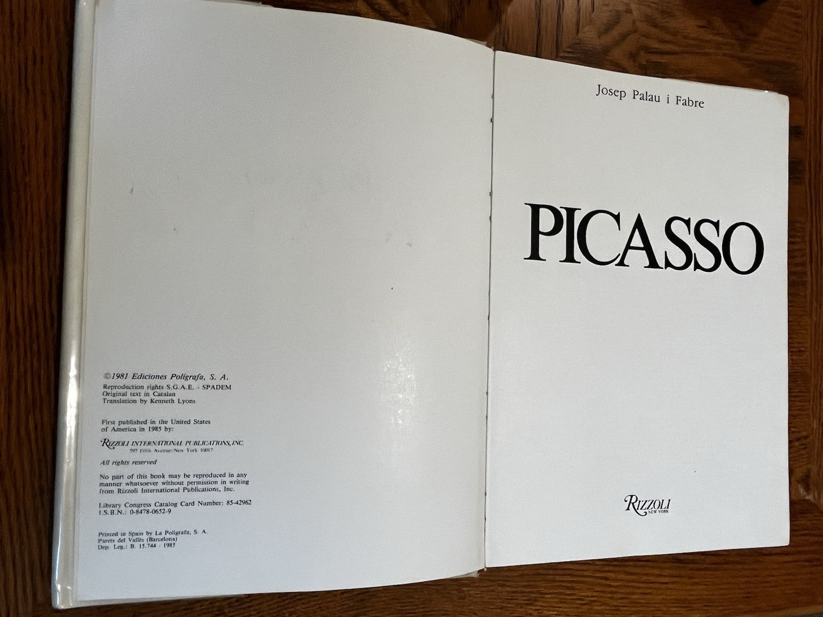Picasso 1st Ed Palau I Fabre by Palau Fabre and Josep P. Fabre Rizzoli 1985