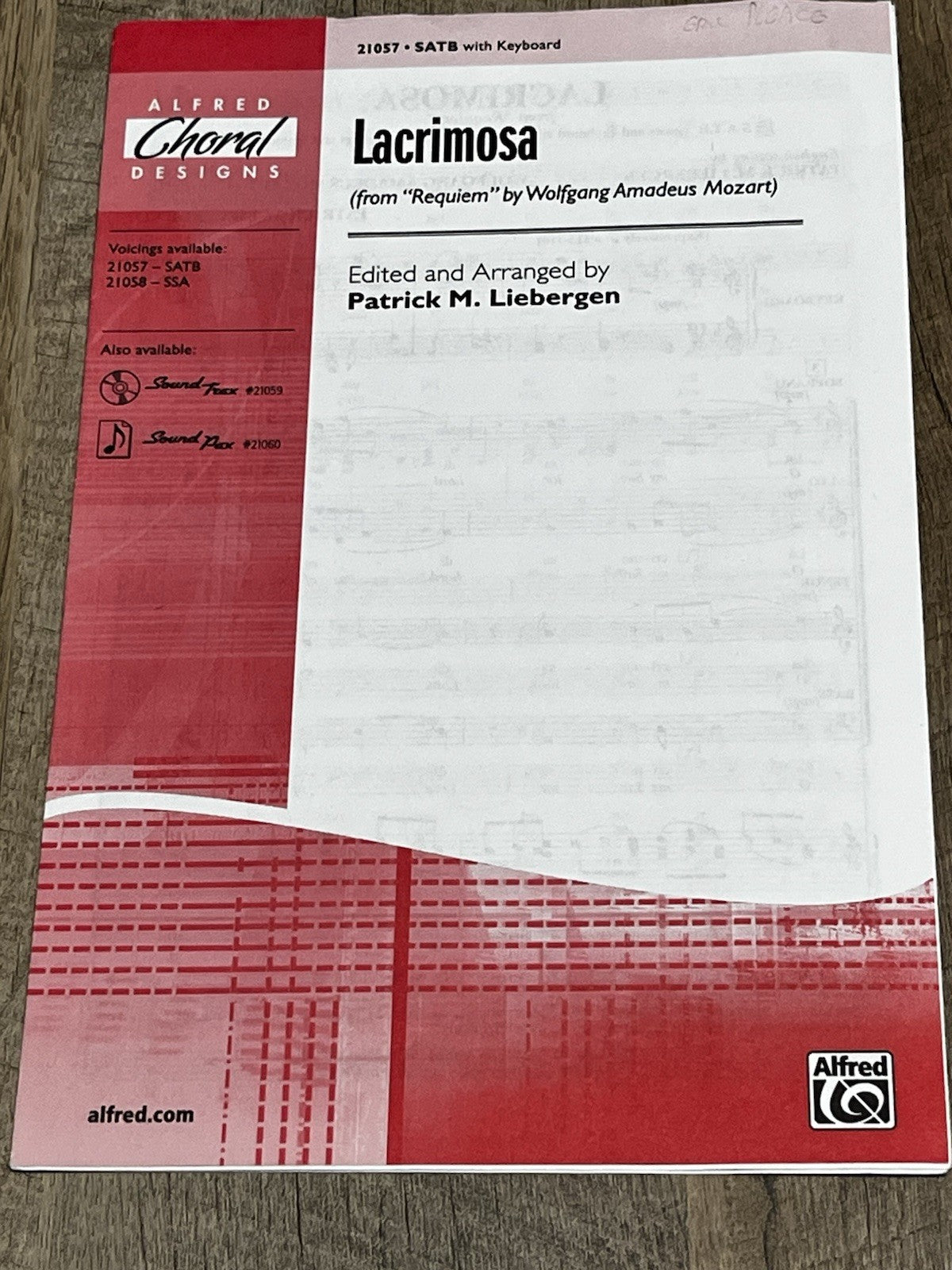Lacrimosa (from Requiem) 21057 SATB With Keyboard Requiem Wolfgang Amadeus Moza