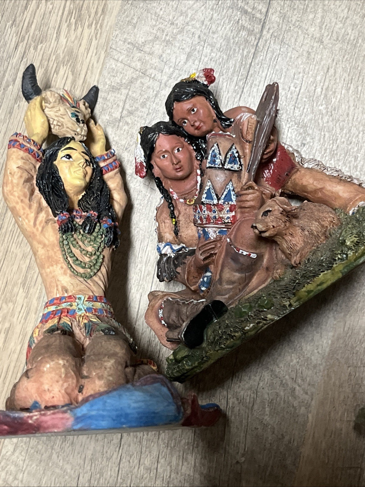 Native American India Family Figurine Details Decoration,hand paint 3 In Lot