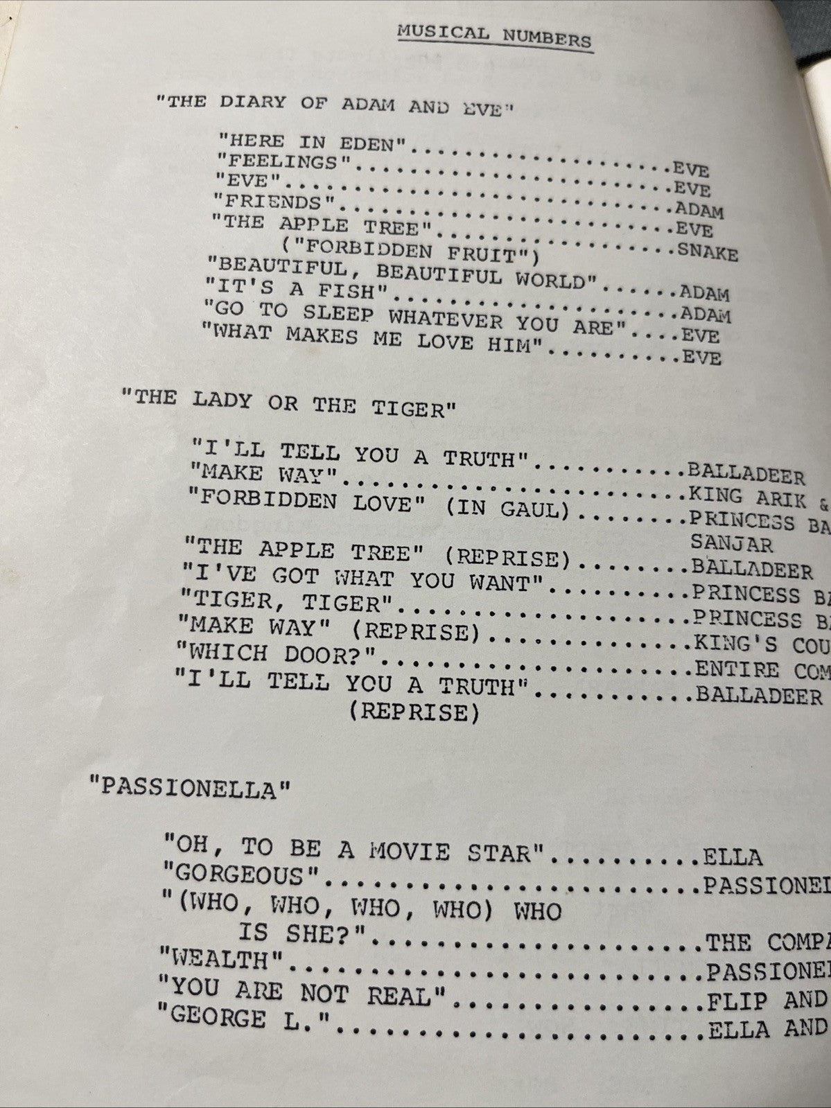 libretto for "The Apple Tree," A New Musical by Jerry Bock & Sheldon Harnick