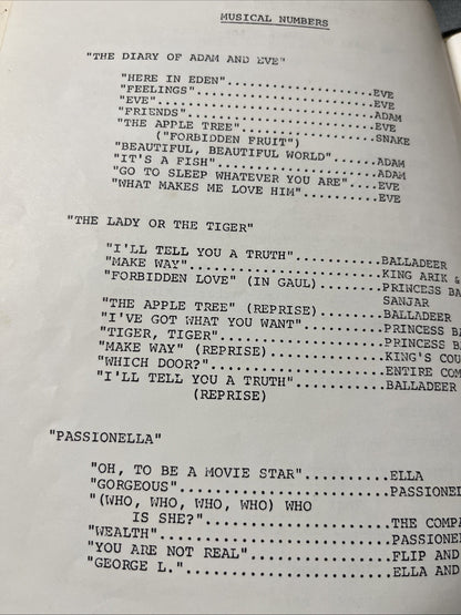 libretto for "The Apple Tree," A New Musical by Jerry Bock & Sheldon Harnick