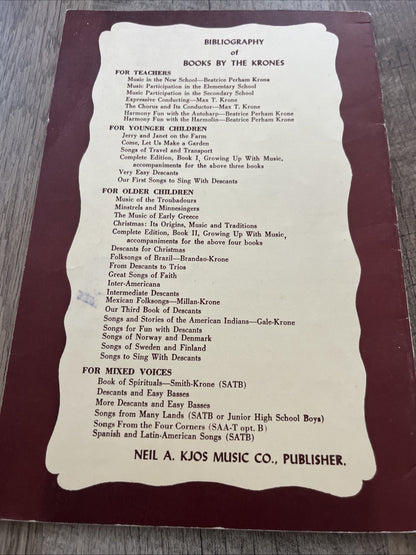 Songs To Sing With Descants New Recorded Ed by Beatrice Perham Krone 1940