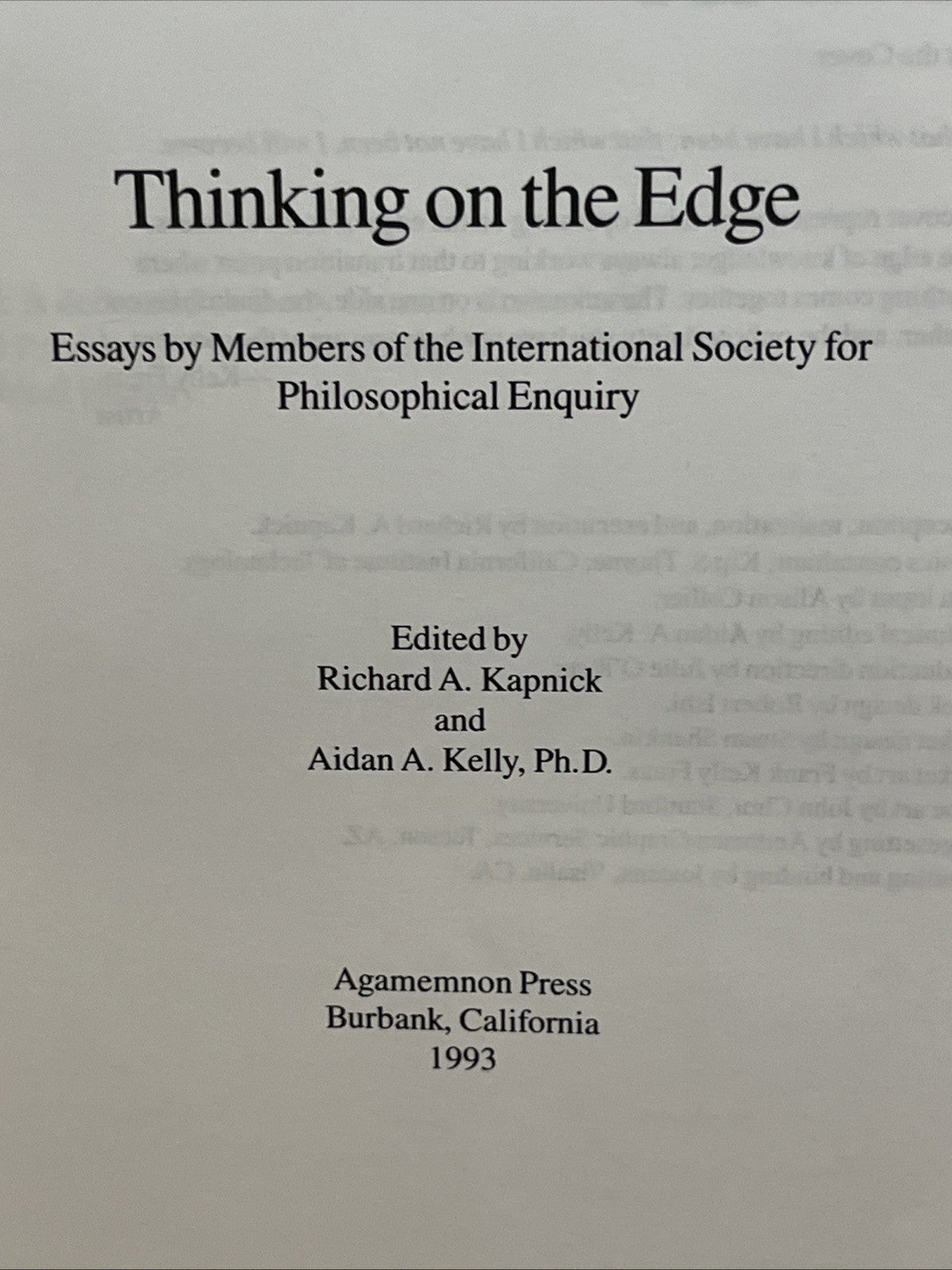 Thinking on the Edge: Essays by Members of the International Society..(1993)