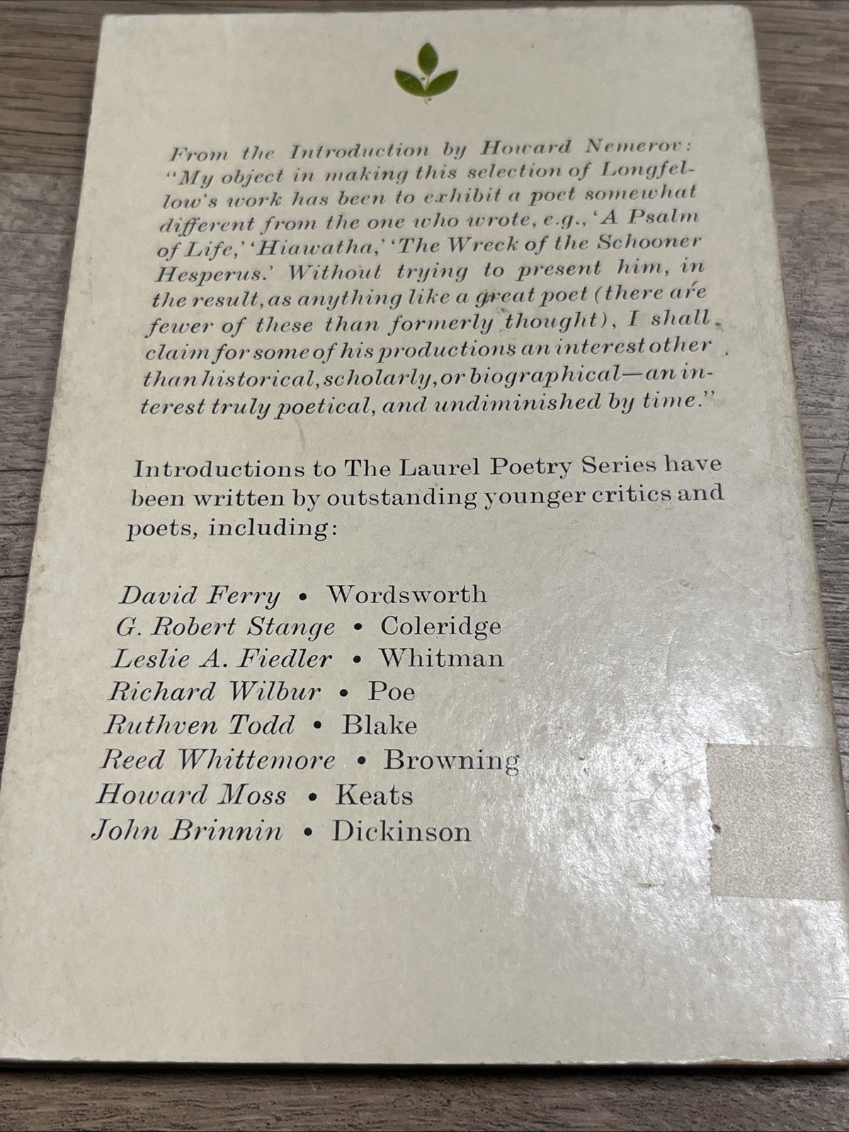 Longfellow The Laurel Poetry Series 1st Ed by Henry Longfellow from Dell 1959