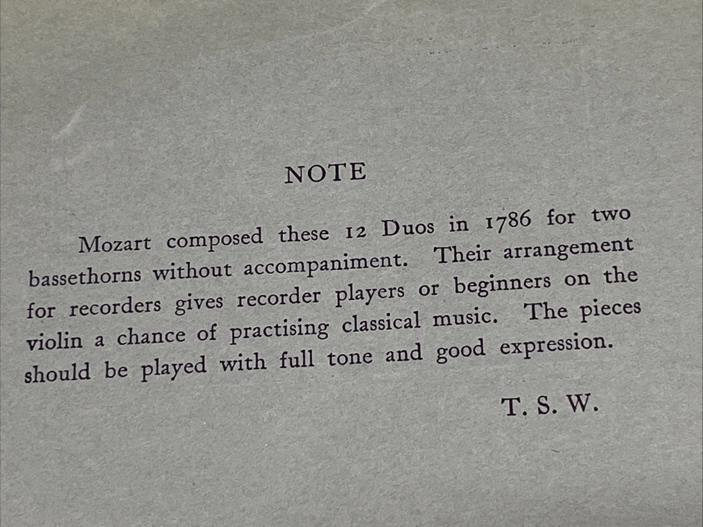 Twelve Easy Duets for Two Descant Recorders or Violins by W.A. Mozart 1947