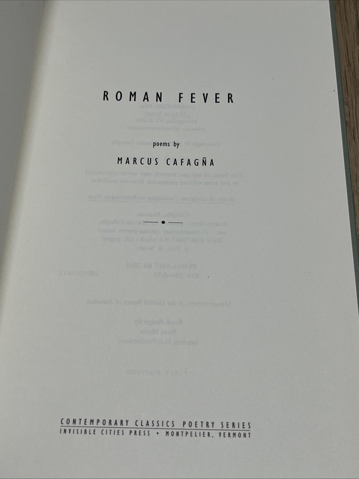 ROMAN FEVER (CONTEMPORARY CLASSICS POETRY SERIES) By Marcus Cafagna - Hardcover