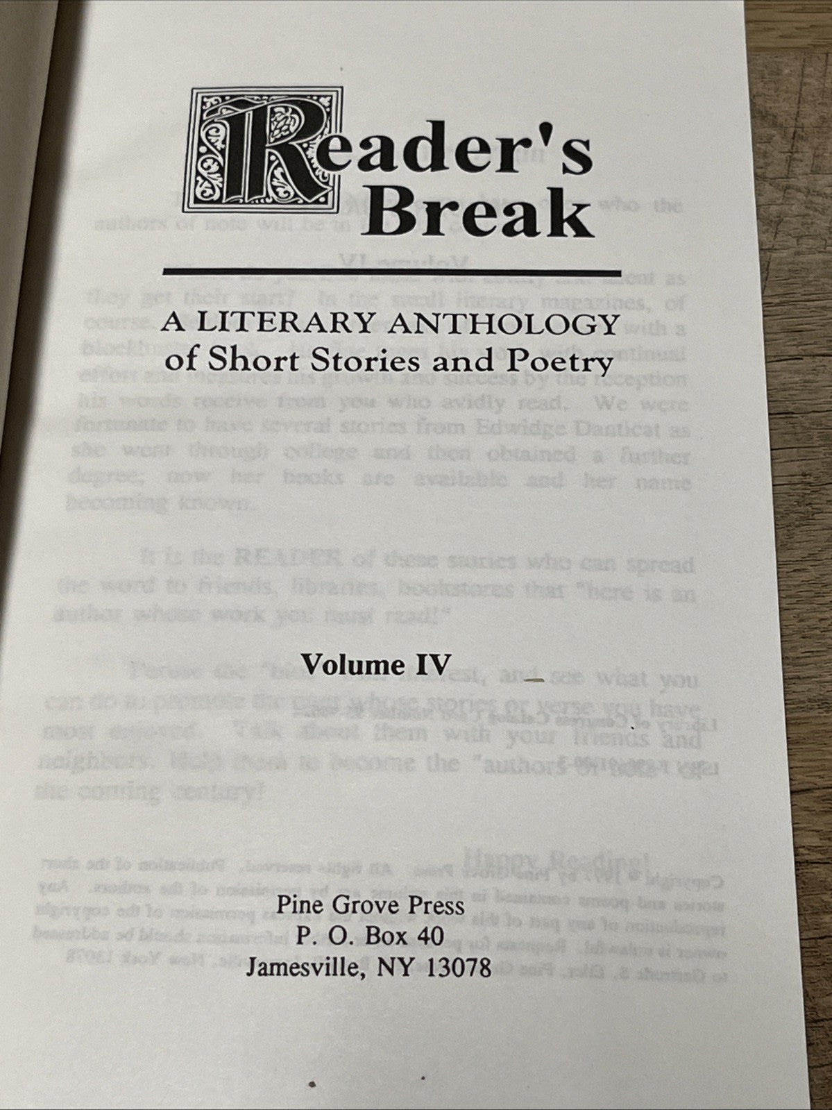 Reader's Break: A Literary Anthology of Short Stories and Poetry Volume: IV.