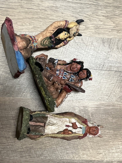 Native American India Family Figurine Details Decoration,hand paint 3 In Lot