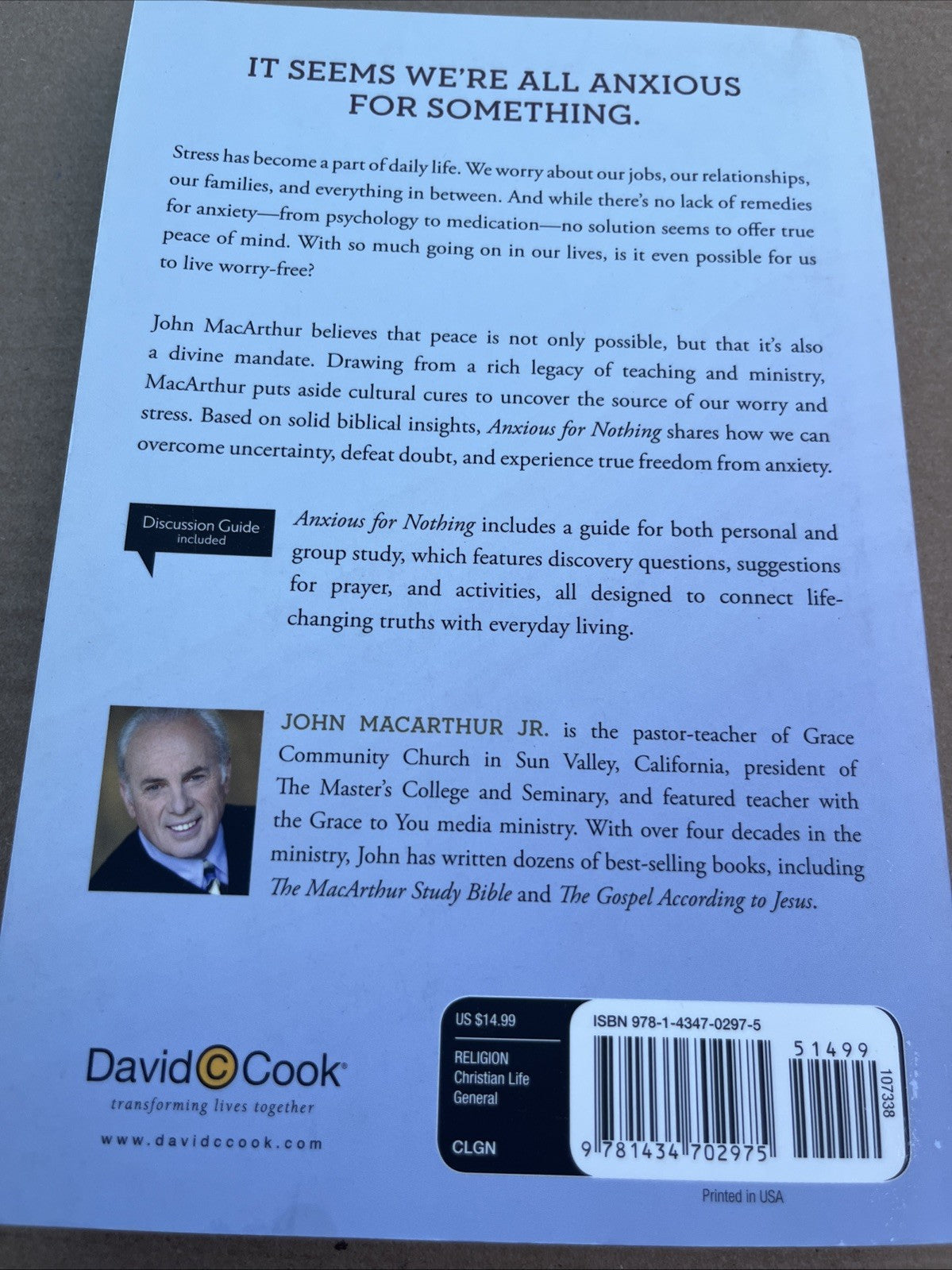 Anxious for Nothing: God's Cure for the Cares of Your Soul John Mac *LIKE NEW*