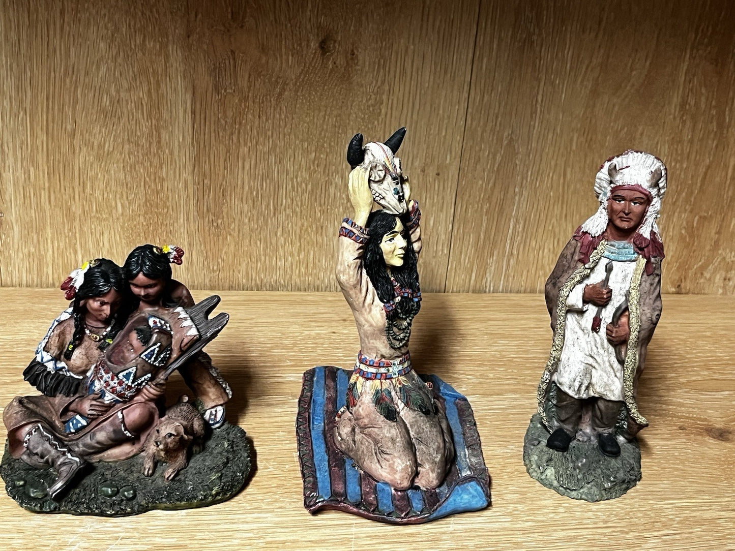 Native American India Family Figurine Details Decoration,hand paint 3 In Lot