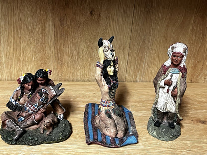 Native American India Family Figurine Details Decoration,hand paint 3 In Lot