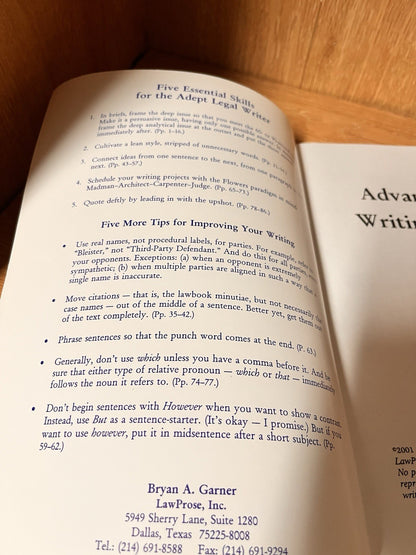 Advance Legal Writing & Editing by Bryan A Garner (2001)