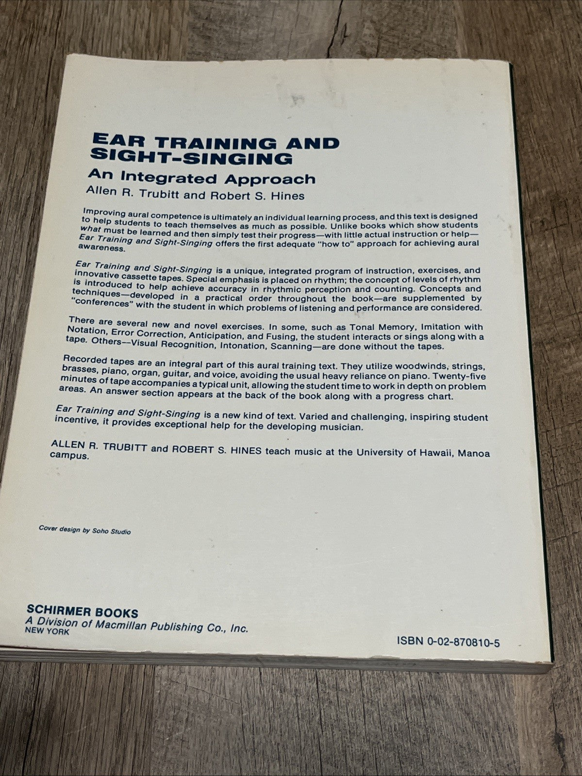 EAR TRAINING AND SIGHT SINGING: AN INTEGRATED APPROACH, By Allen R. Trubitt *VG*