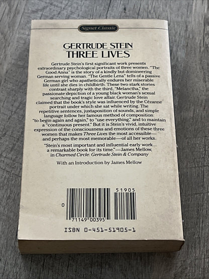 THREE LIVES by Gertrude Stein vintage 1985 Signet paperback