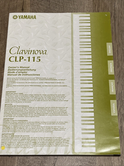 Yamaha Clavinova CLP-115 Digital Piano Keyboard Original User Owner's Manual.