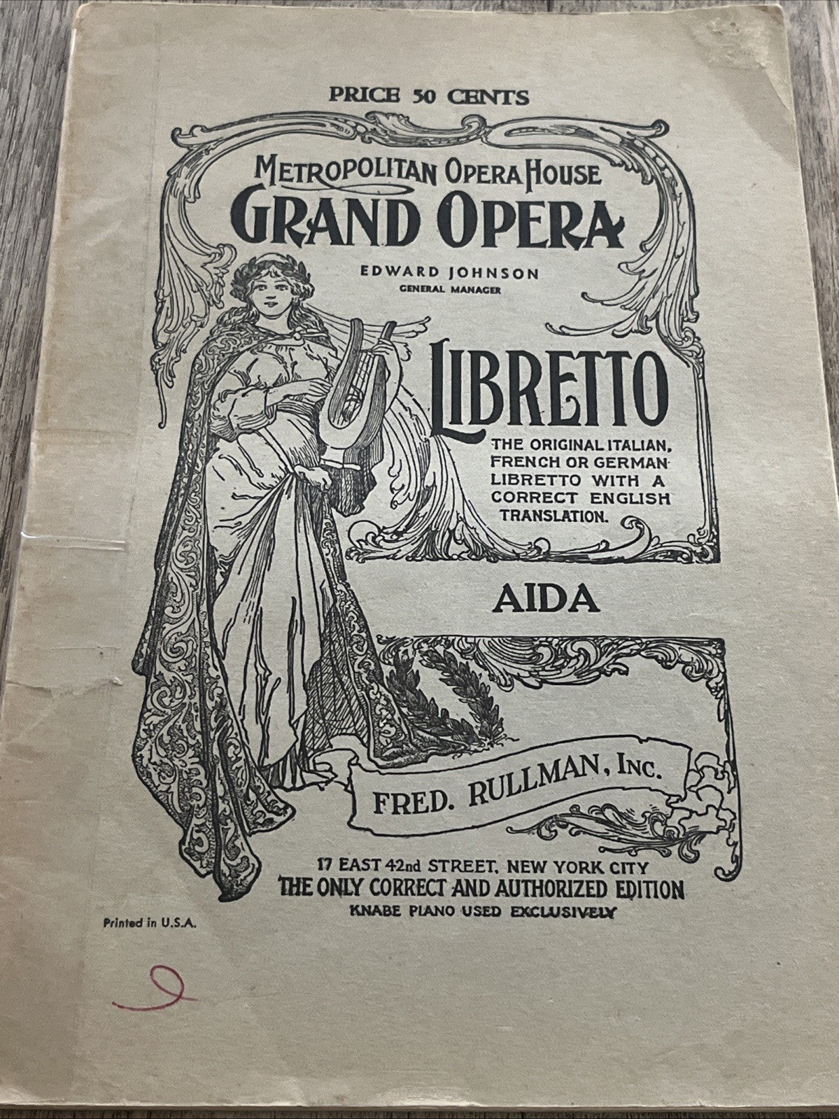 Metropolitan Grand Opera Libretto MANON by Fred Rullman E Johnson