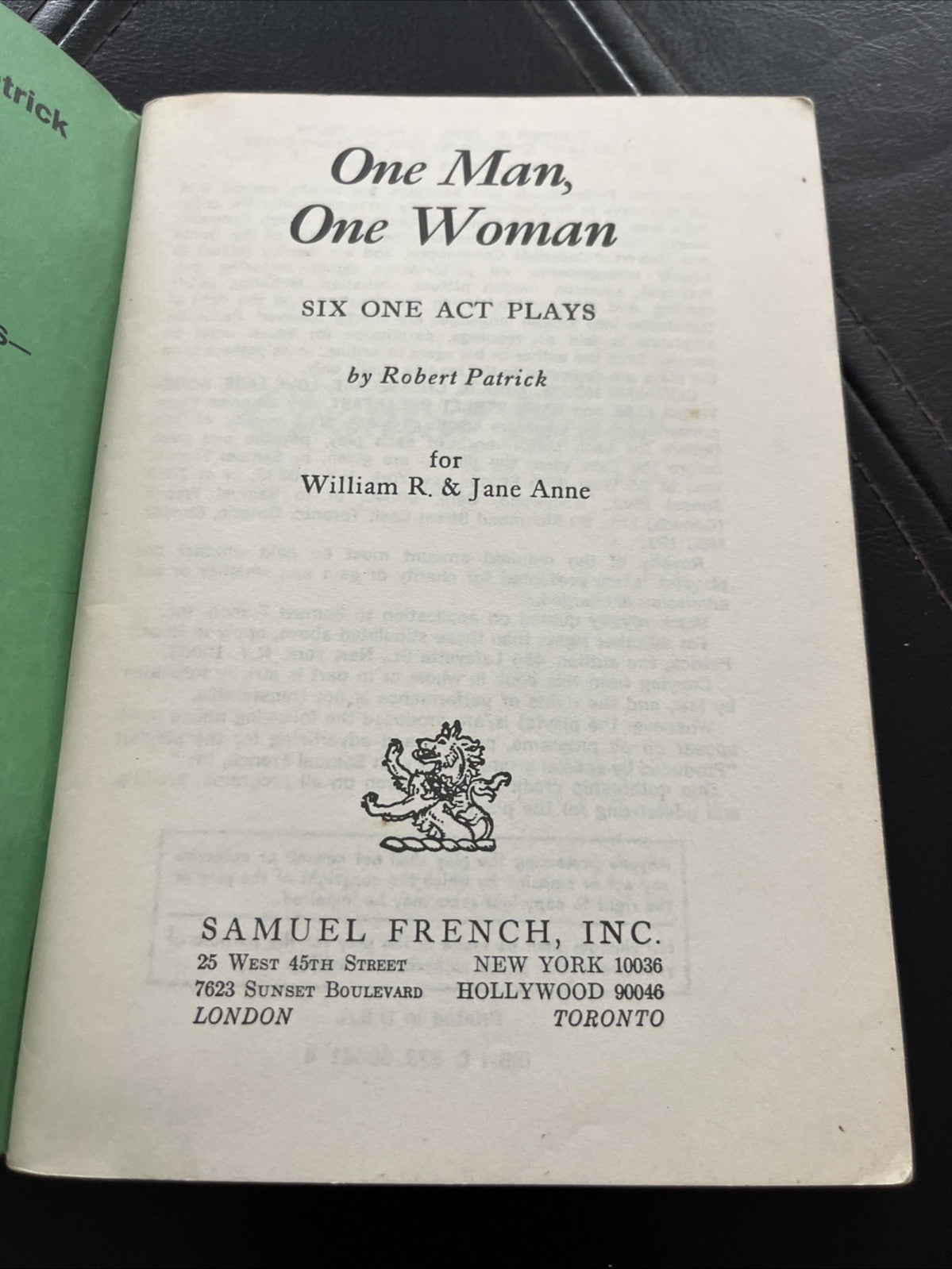 One Man, One Woman: Six One Act Plays by Robert Patrick, Samuel French, Inc