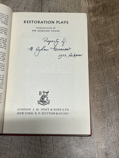 Restoration Plays By Sir Edmund Gosse | Everyman's Library | HC 1953
