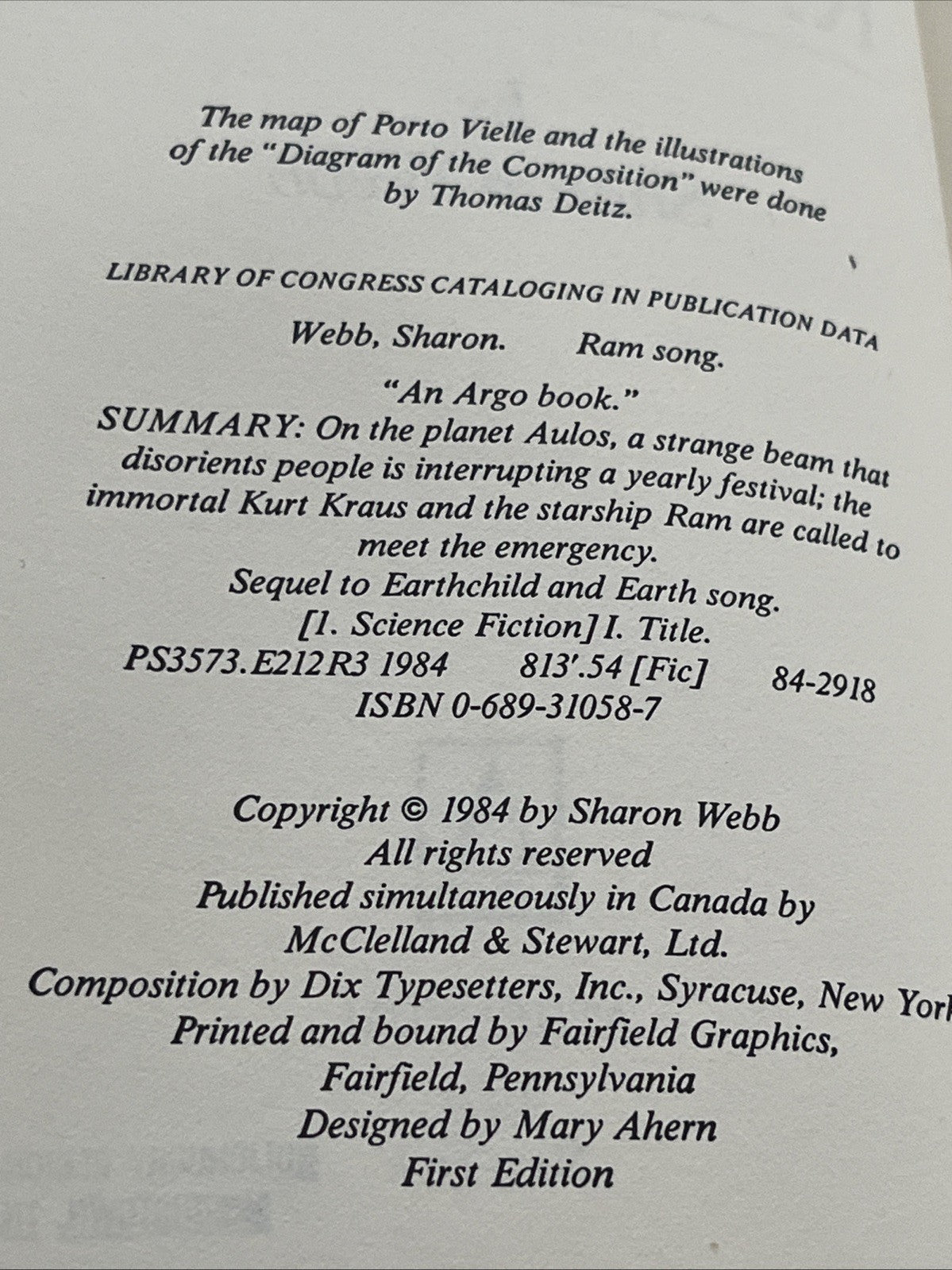 RAM SONG 1st Edition Sharon Webb 1984