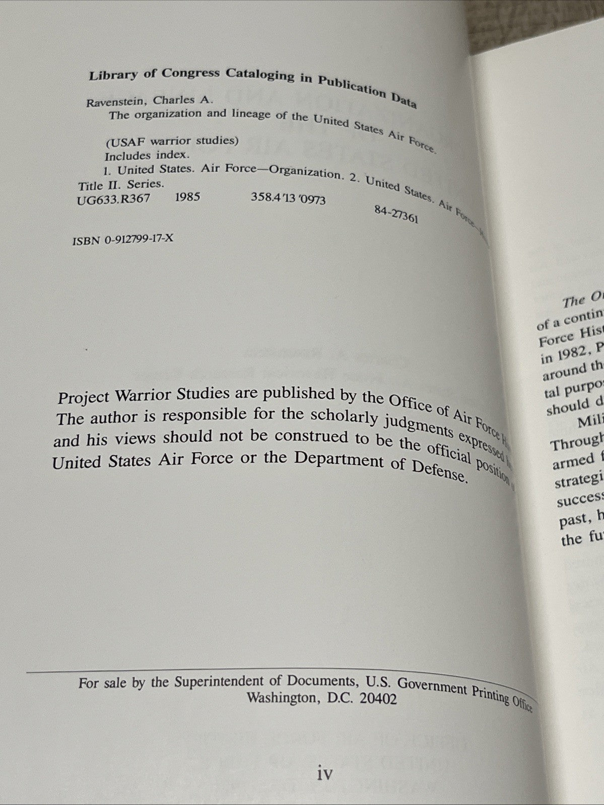 The Organization and Lineage of the United States Air Force by Charles A. Ravens