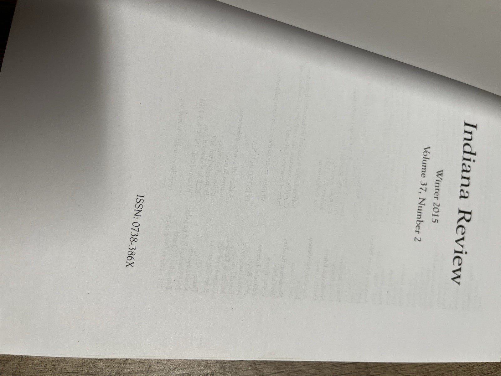Indiana Review 2015 - 2016 Volume 37 and 38 Number 2