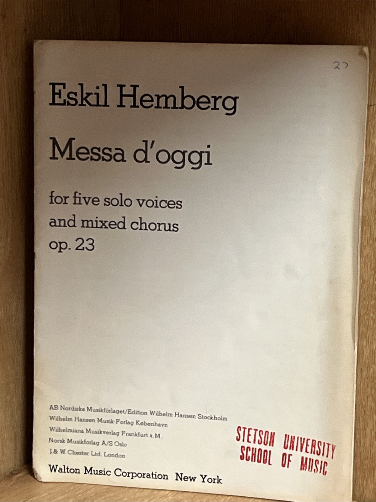 Eskil Hemberg  Messa d'oggi  for five solo voices and mixed chorus op. 23