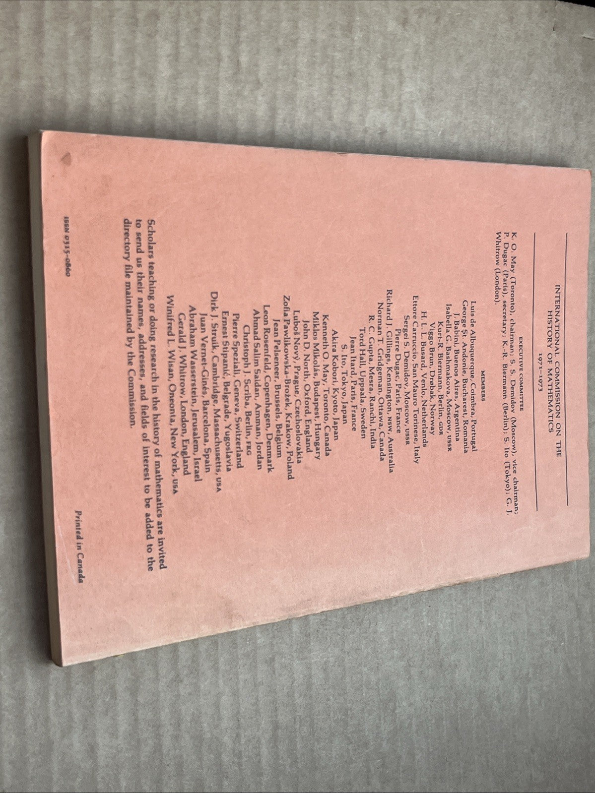 Historia Mathematica, Vol. 1, PP.253-386 / August  1974 International Journal..