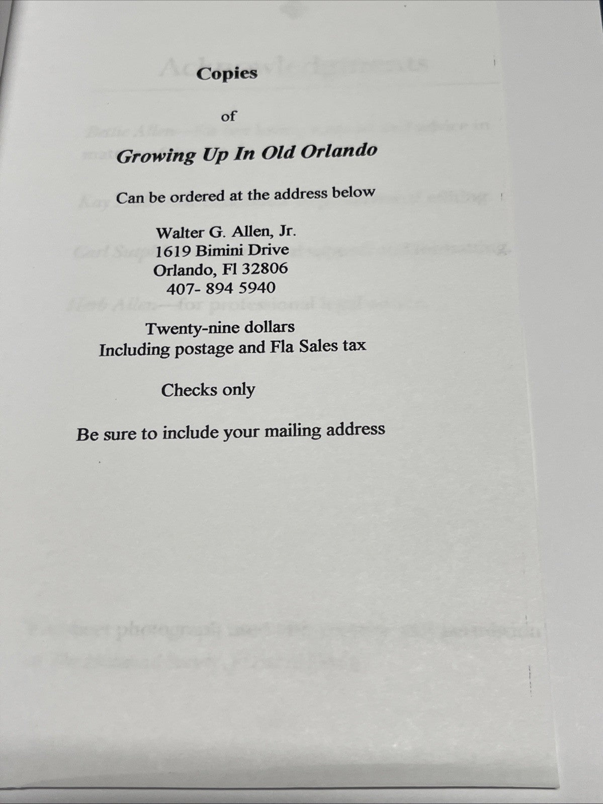 Growing Up Old in Orlando SIGNED Copy Autobiographical History, Buckie Allen