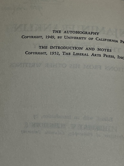 Benjamin Franklin The Autobiography And Selections From His Other Writings 1952