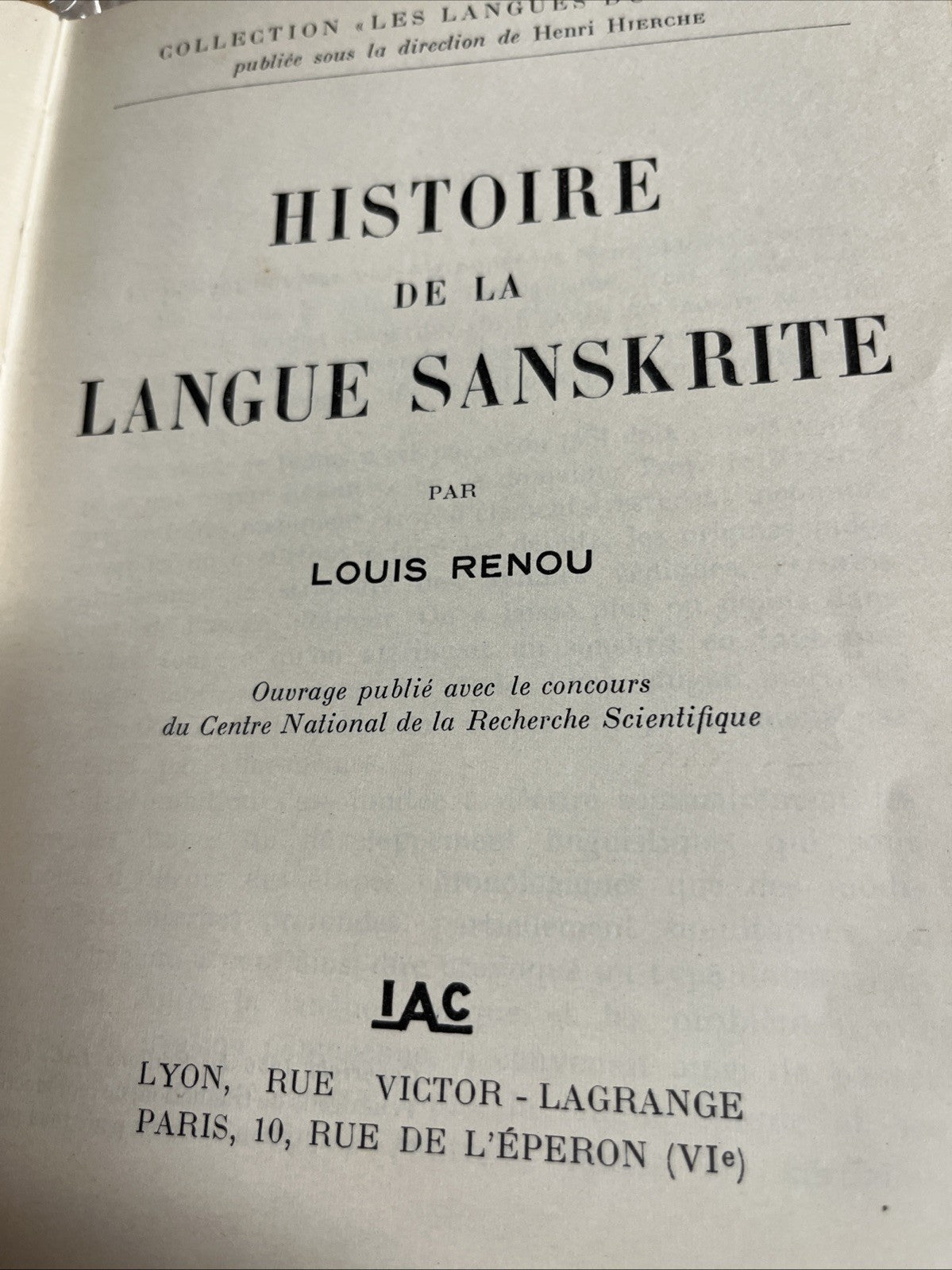 Histoire De La Langue Sanskrite - Renou, Louis Premier Edition 1956