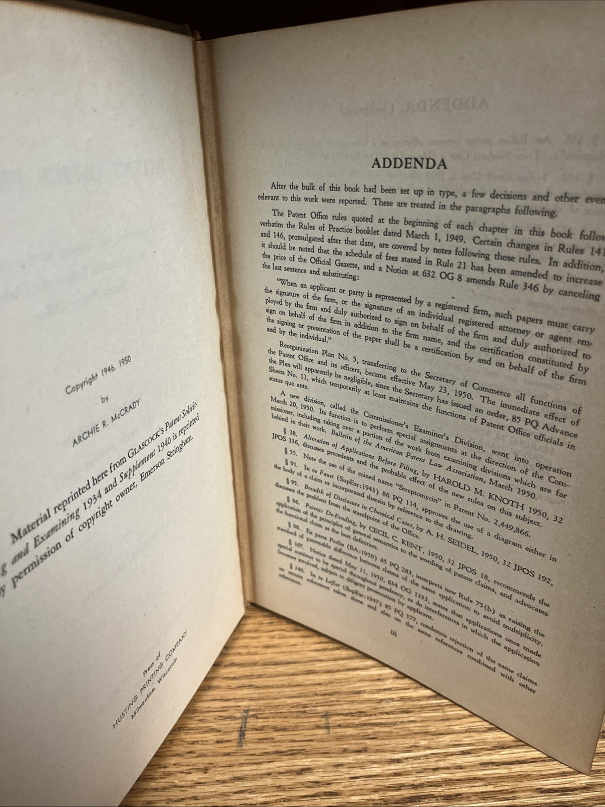 Patent Office Practice By Archie R McCRADY 1950 - Third Edition