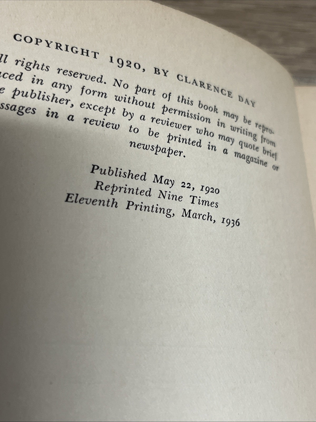 Clarence Day THIS SIMIAN WORLD 1936  11th Printing